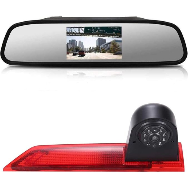 4.3 Inch Rear View Mirror Monitor + Rear View Camera Transporter in 3rd Brake Light HD Rear View Camera for Ford Transit Custom 2012-2016 Van