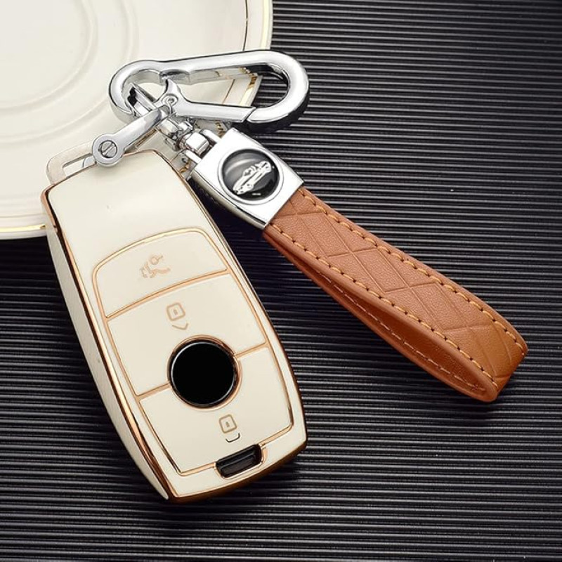 ontto TPU Car Key Case Fits Mercedes A C E S Class 2017-2020 E200 E300L S450 S63 AMG A177 W213 Key Cover Protective Key Case Key Cover Key Case Key Protection Case Beige