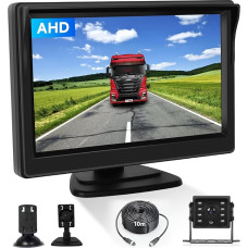 Hodozzy Rear View Camera Car Rear View with 5 Inch HD Monitor Kit with Waterproof Night Vision Reversing Camera Monitor, Reversing Camera Set with 10 m Cable for Car, Truck, Motorhome, Trailer, 9V-36V