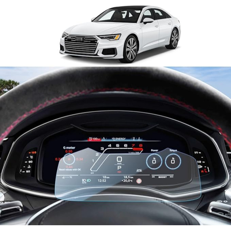 SKTU Screen Protector Compatible with Audi A6 / A7 / Q8 2019-2023 2024 Instrument Panel Tempered Glass Screen Protector Scratch-Resistant 12.3 Inch