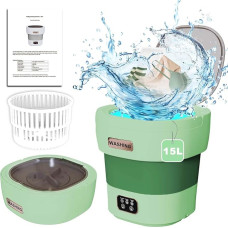 Mini Washing Machine, 15 L, 2.1 kg Camping Washing Machine Small with Dryer, Portable Small Washing Machine for Socks, Underwear, Baby Clothes, Travel, Touring Car, Dorm, Green