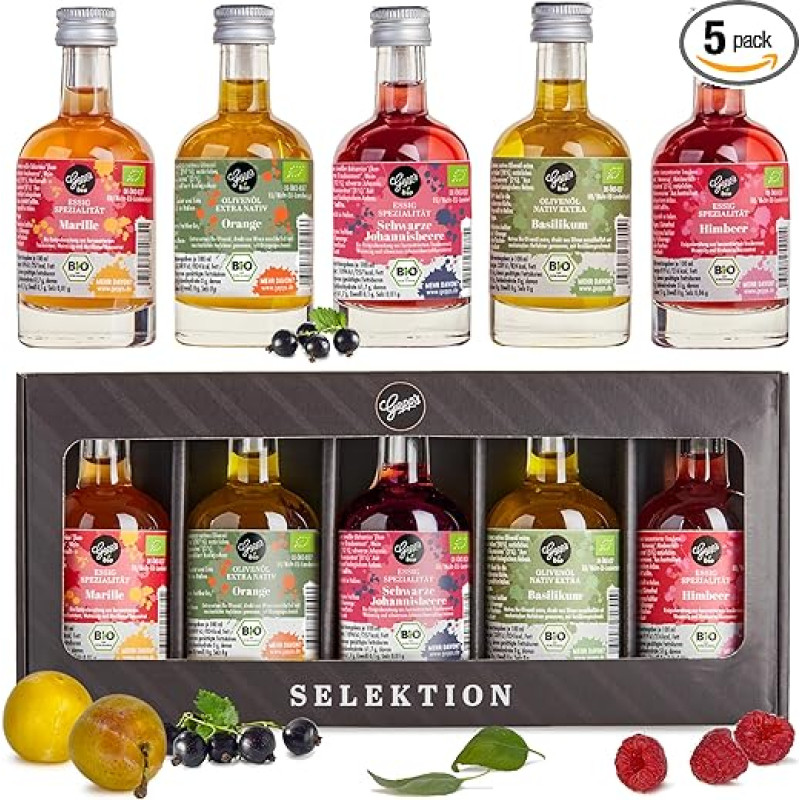 Gepp's Feinkost Organic Vinegar and Oil Tasting & Gift Set, 5 x 50 ml, High-Quality Vinegar & Oils in Elegant Packaging, Made According to Own Formula, Gift Idea for Birthday, Gift for Cooking