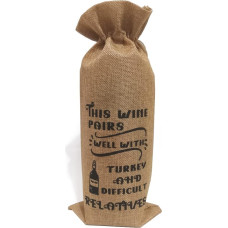 Funny Thanksgiving Wine Bag Fits Well with Turkey and Difficult Relatives Host Gift