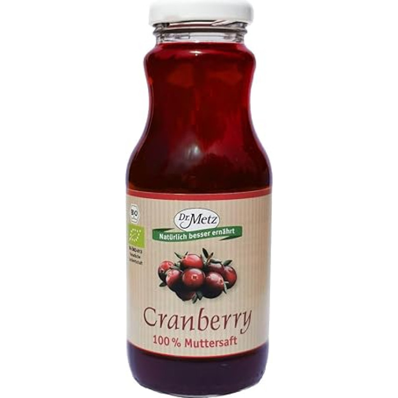 Cranberry 100% Organic Mother Juice, 250 ml, Made from 100% Canadian Organic Cranberries, Unsweetened, No Additives, Tastes Refreshingly Fruity and Tart
