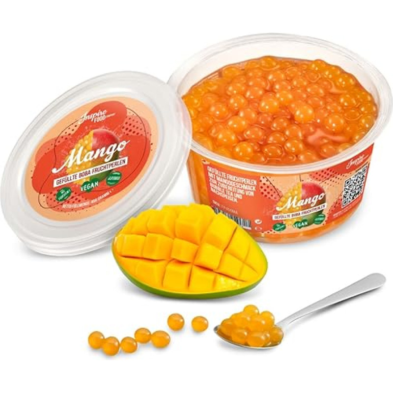 INSPIRE FOOD Bubble Tea Beads Mango for Bubble Tea | Popping Boba Beads, Tapioca Fruit Beads and Boba Beads - 100% Vegan and Gluten Free, No Artificial Dye, 450 g
