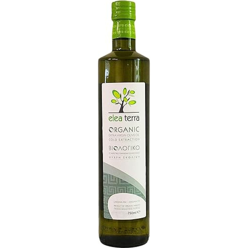 Elea Terra Greek Organic Extra Virgin Olive Oil - Cold Extraction Glass Bottle, 750 ml