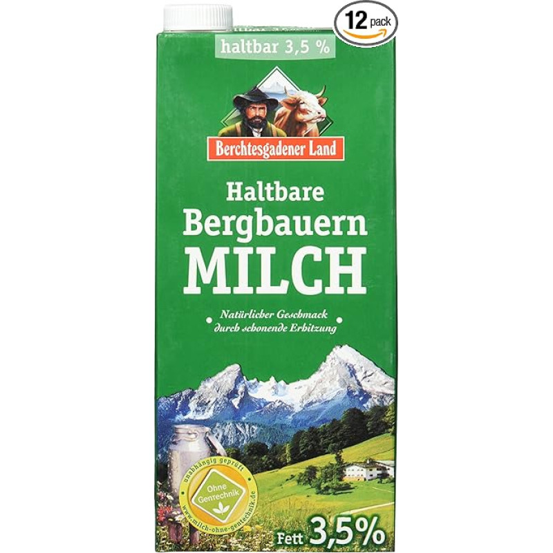 Berchtesgadener Land Durable Mountain Farmer Milk 3.5% Fat Pack of 12 (12 x 1 L)