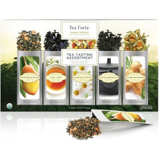 Tea Forté Single Steps Tea Tasting Box Mixed Tea in a Tea Box Holds 15 Cups of Tea - Black Tea, Green Tea, White Tea and Herbal Tea