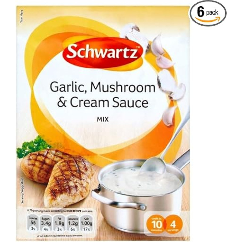 Schwartz Knoblauch, Pilze und Sahne-Sauce Mix (26g) - Packung mit 6