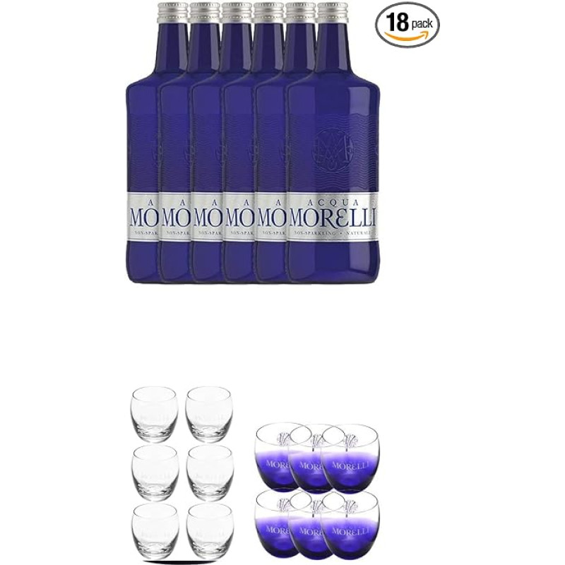 Morelli Silent Water 6 x 0.75 Litres + Morelli Water Glasses Transparent Pack of 6 + Morelli Leonardo Water Glasses Blue Pack of 6