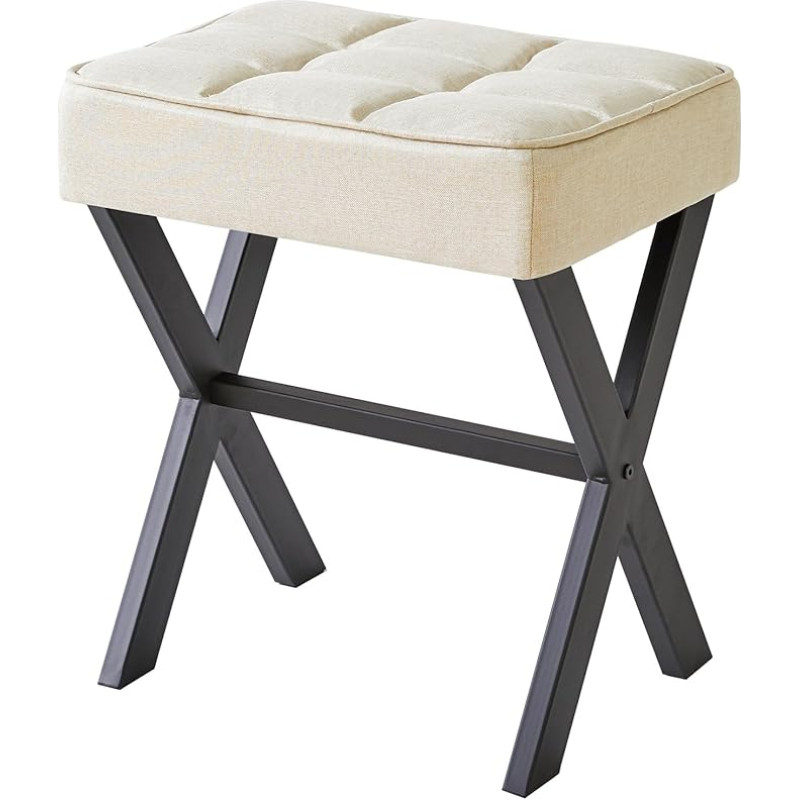 IBUYKE Square Makeup Stool with X-Leg Footrest, Linen Footrest Stool, Ottoman Seat Vanity Stool, Multi-Use as Small Side Table, for Bedroom, Living Room, Linen L/G-70Y