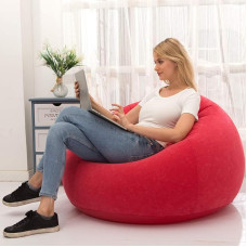 LONEEDY Pripučiamasis krėslas sofa, pripučiama sėdynė, žaidimų gultas, vidaus lauko kempingas, sodas, stilingas minkštas pliušinis audinys suaugusiems vaikams (sferinė raudona)