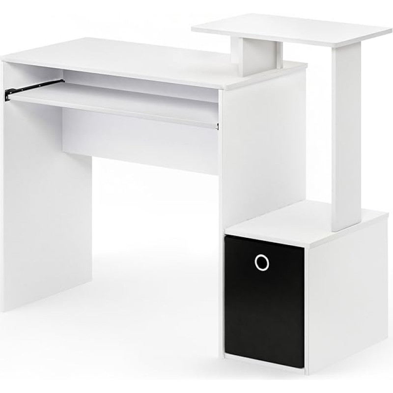 Furinno Econ Mehrzweck Home Office Computer Schreibtisch mit Ablage und Einschub, holz, Weiß/schwarz, 40.01 x 40.01 x 86.61 cm