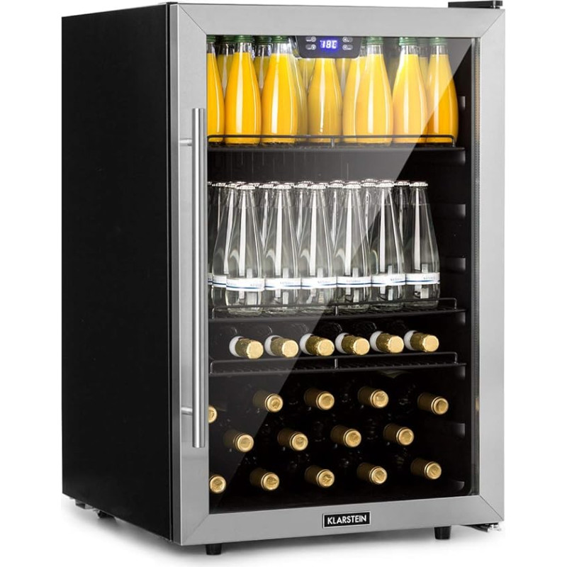 Klarstein Mini Fridge with Glass Door, Mini Fridge for Room, Drinks Fridge Small with Adjustable Shelves, Small Fridge 147 Litres, Indoor/Outdoor Fridge Quiet