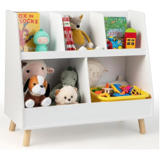 COSTWAY Children's Shelving Unit with 5 Open Compartments, Children's Bookcase with Solid Wood Legs & Tilt Protection, Toy Shelf for Children's Room, Playroom, Bedroom, White