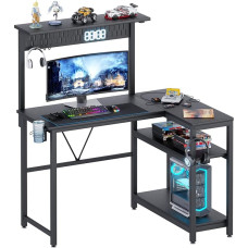 HEEYUE L Shaped Gaming Desk with Pegboard, Reversible Corner Desk with 2-Layer Shelves, Headphone Hooks and Cup Holder, Compuer Gamer Workstation for Home, Office, Game Room