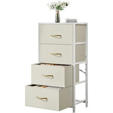 Taotigzu Chest of Drawers with 4 Drawers, Fabric Chest of Drawers with Large Storage Space, Narrow Drawers, Tower for Living Room, Bedroom, Wooden Top and Metal Frame, 28 x 43 x 77 cm (White)