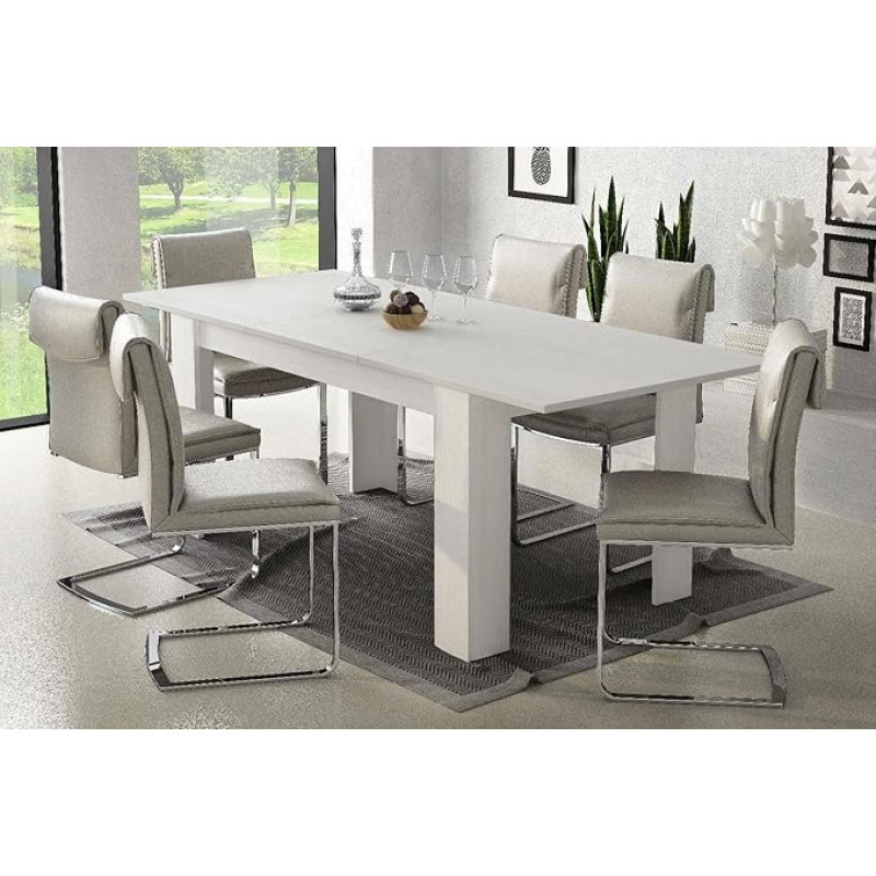 Dmora Extendable Dining Table, Extendable Console, Modern Table with Extension, 160 / 220 x 88 x 88 cm, White