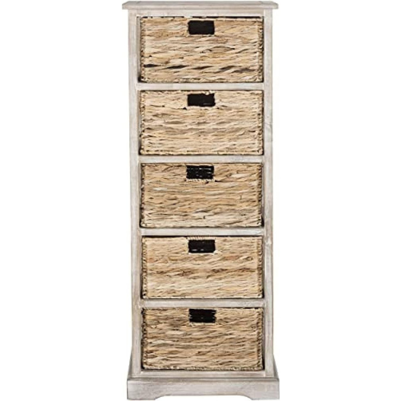 SAFAVIEH Šiuolaikinis medinis sandėliavimo bokštas su 5 krepšiais, baltos spalvos, 35 x 45 x 115 cm