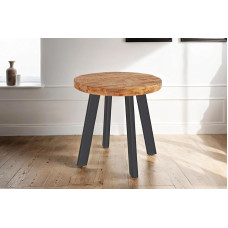 SAM Adelina apvalus valgomojo stalas, 80 cm, natūralios spalvos, iš mango medžio masyvo, su įmantria išvaizda, 4 kojų metalinis rėmas, juodas, dvigubas stalviršis 50 mm (25 + 25 mm)