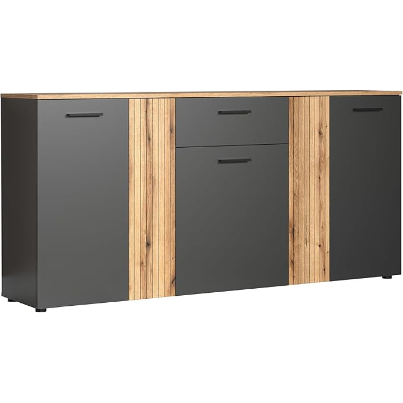 trendteam smart living - Esteban - Chest of Drawers - Anthracite/Oak - Storage Cabinet in Groove Look - (W x H x D) 181 x 86 x 38 cm - Sideboard with a Full Extension Drawer