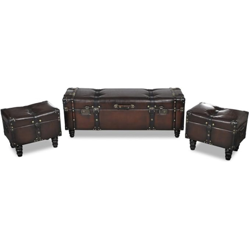 Festnight Set of 3 Seating Chest Storage Chest Practical Brown