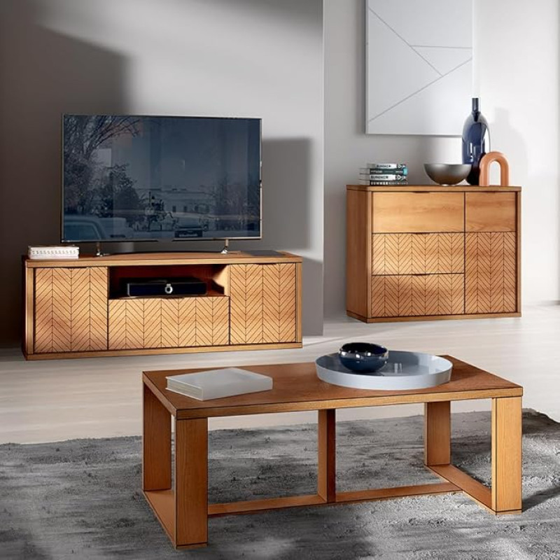 Svetainės baldų komplektas 3 dalių televizoriaus lenta su žemomis lentynomis Komoda su stalčiais Komoda su stalčiais Kavos staliukas Modernus ąžuolas