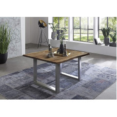 SAM Quintus Real Tree Edge Akacijų medienos valgomojo stalas su metalinėmis kojelėmis Akacija