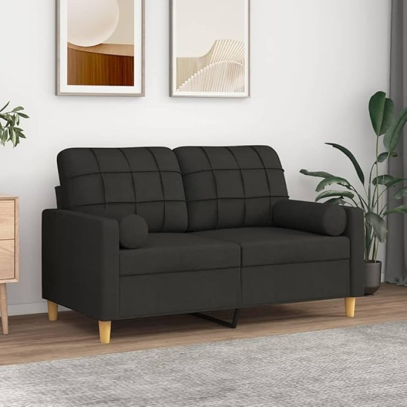 ZEYUAN 3200778 2-vietė sofa su dekoratyvinėmis pagalvėlėmis Juoda 120 cm audinys, Sofos ir kušetės, Sofa svetainė, Sofa paauglių kambariui, Sofa poilsiui, Sofa miegamajam, Miegamojo sofa, Minkšta sofa