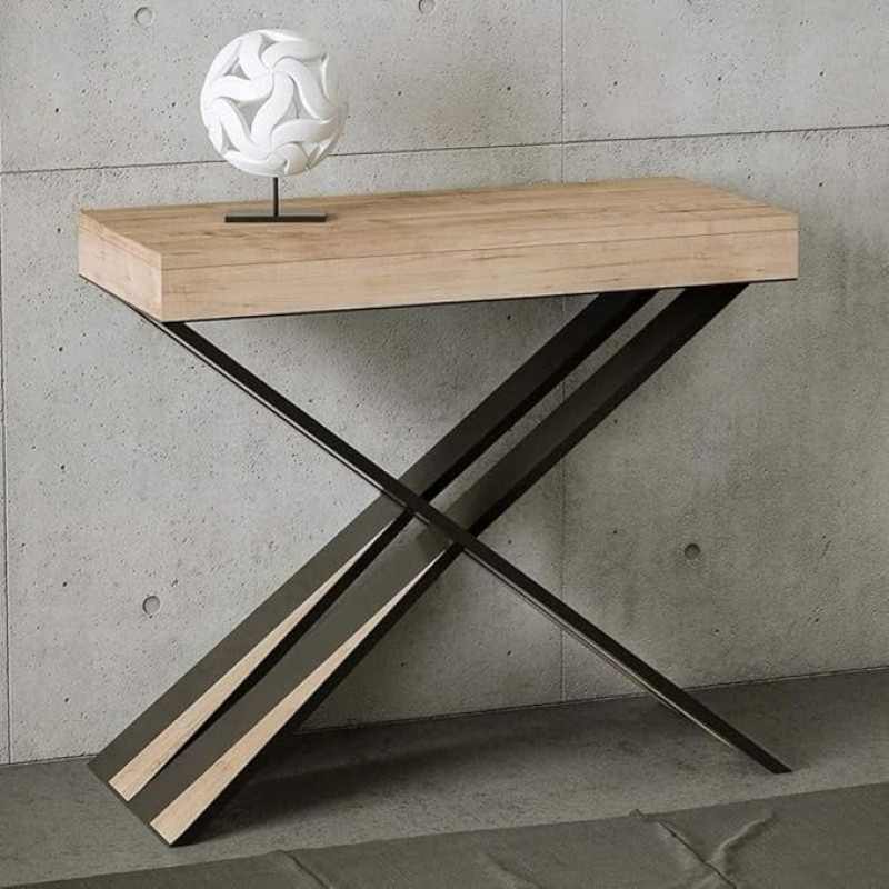 IMAGO FACTORY Tiago Extendable Console, Extendable Table up to 300 cm, Dining Room Tables L 90 x H 77 x D 40, Space-Saving Console, Natural Oak Colour, Made in Italy