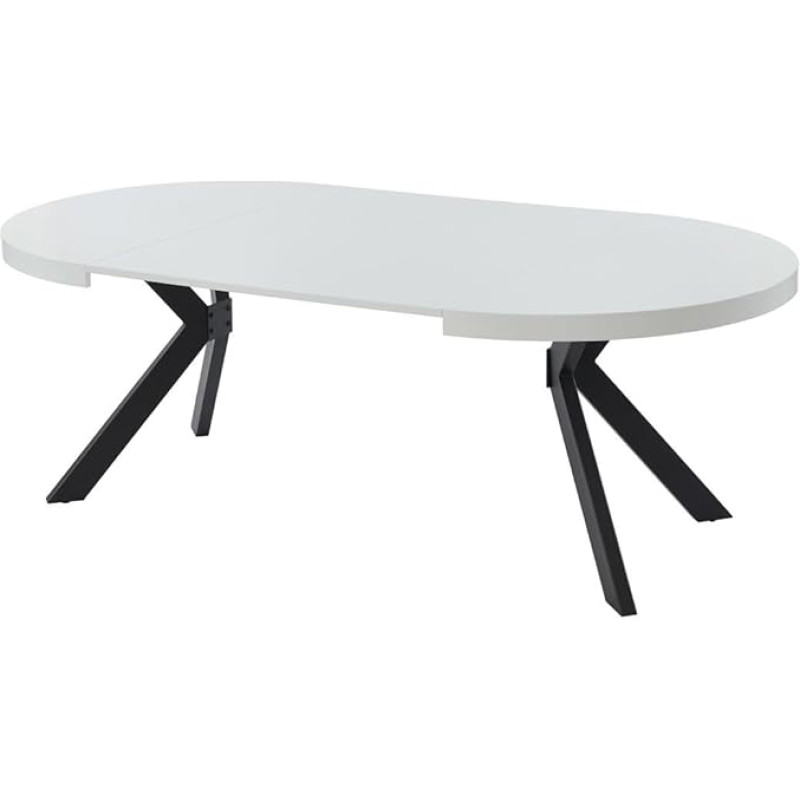 Vente-unique - Valgomojo stalas nuo 4 iki 8 asmenų - išplečiamas - MDF ir plienas - baltai dažytas ir juodas - KOMONI