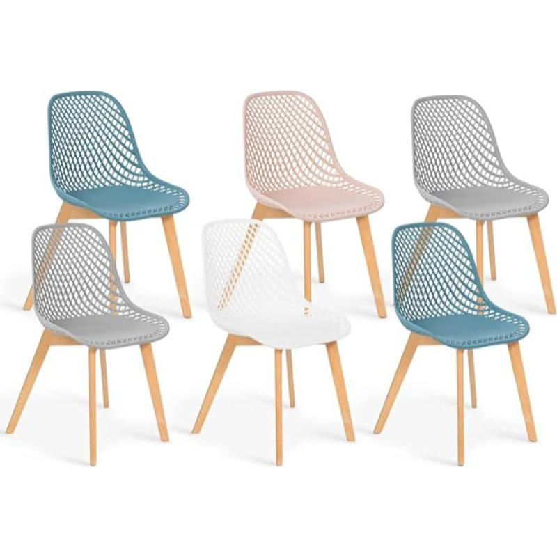 IDMarket - Set of 6 chairs Mandy Mix Colour Pastel Pink, White, Light Grey, 2 x Blue