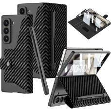 CUBTEM Case for Samsung Galaxy Z Fold 6 with S Pen Slot & Stand, Card Slot, Magnetic Buckle Hinge Cover Protection, Screen Protector, Shockproof Protective Case Mobile Phone Case (Carbon Fibre Black)