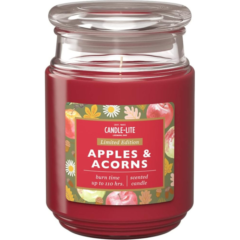 Candle-Lite Scented Candle in Glass with Lid | Apples & Acorns | Scented Candle Fruity | Candles Long Burning Time (up to 110 h) | Candles Red | Scented Candle Large (510 g)