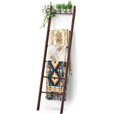 BAMBANG 6 pakopų rankšluosčių kopėčios svetainei, lubų antklodžių kopėčių rėmas, dekoratyvinis rankšluosčių laikiklis, sieninė pasvirusi lubų kopėčių lentyna miegamajam, antklodžių kopėčių stovas, ruda spalva