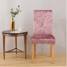 6er Set Stuhlhussen aus Pannesamt für Esszimmer Stretch Parsons Stuhl Küchen Schonbezüge abnehmbar rutschfest waschbar Sitzschutz für Küche und Hotel (6 Rosa)