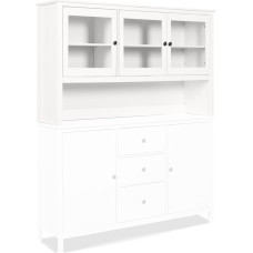 KHG Buffet Top Country House Style White Solid Pine Wood Buffet Komoda tinkama Sideboard 3 stiklo durys