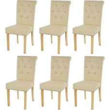 Mendler Chesterfield II Dining Chair Set of 6 Studs Faux Leather Cream Light Legs