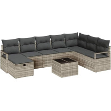 9-teiliges Garten-Sofa-Set mit Kissen in Hellgrau Poly-Rattan Gartenlounge Modelis3360573