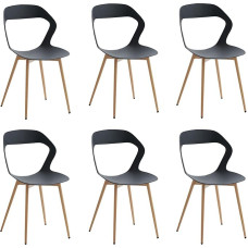 Set of 4 Plastic Dining Chairs with Metal Legs, Armless Side Chairs for Dining Room, Kitchen, Reception Room, Living Room (Black/Wood Colour Feet, Set of 6)