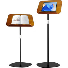 Standing Desk, Height Adjustable, Wooden Reading Stand, Foldable Laptop Stand for Kitchen, Bed, Typing, Hands-Free Side Holder and Organiser, Portable Desk for Books, Music and Recipes