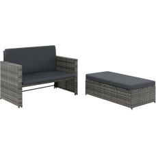 2 dalių sodo poilsio komplektas, poilsio sofa, terasos sofa, fotelis, svetainės sofa, sodo sofa, lauko poilsio sofa, sodo kėdė biurui, svetainei, kabinetui, su pagalvėlėmis, iš poliaratono,