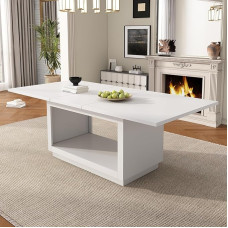 Išskleidžiamas valgomojo stalas, baltas, virtuvės stalas, išskleidžiamas 140-180 x 70 x 76,5 cm, išskleidžiamas valgomojo stalas 4-6 žmonėms, su laikymo vieta po stalviršiu, išskleidžiamas valgomojo stalas