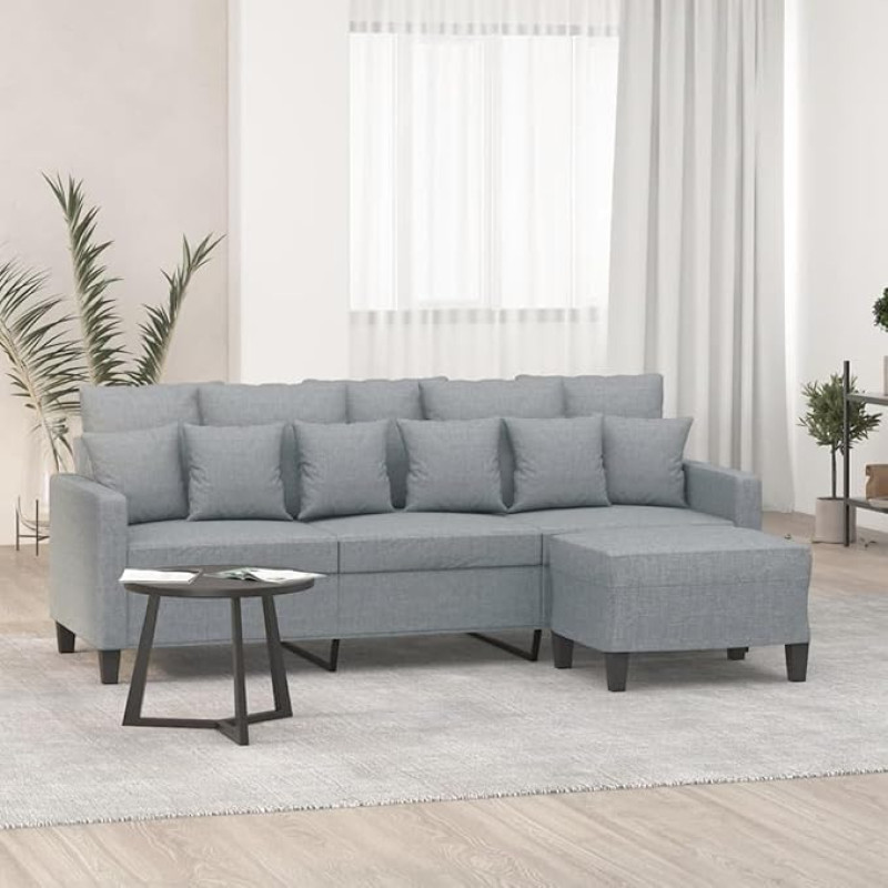 3201089 3-vietė sofa su taburete, šviesiai pilka, 180 cm Audinys, Sofos ir kušetės, Sofa svetainė, Sofa paauglių kambariui, Sofa poilsiui, Sofa miegamajam, Miegamojo sofa, Minkšta sofa