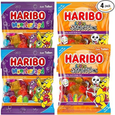 Haribo Monsterjagd & Crazy Skeletties MIX 670 g | 2× Crazy Skeletties 160 g + 2× Monsterjagd 175 g | Fruchtgummi-Mix im Vorratspack | Party, Büro & Candy-Bowl | Insgesamt 4 Beutel
