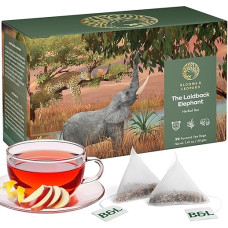 Blooms & Leopard Premium Herbal Tea - The Laidback Elephant Blend with Rooibos, Apple, Lemongrass, Lemon Peel & Coconut Flakes - 20 Pyramid Tea Bags, Caffeine-Free for Hot or Iced Tea
