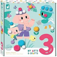 Janod - Mano menai ir amatai - 3 metai - Pomponų amatų rinkinys - 4 paveikslėliai - Vaikų kūrybinis hobis - smulkiosios motorikos įgūdžiai ir dėmesio sutelkimas - J07741