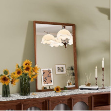 Senovinis sieninis veidrodis rudos spalvos 45 x 65 cm kosmetikos veidrodis su stačiakampiu rėmu, kurį galima kabinti horizontaliai arba vertikaliai, dekoratyvinis vonios kambariui, miegamajam, svetainei