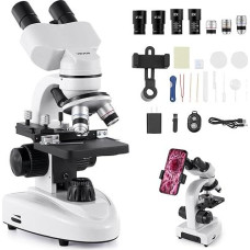 VEVOR Binocular Microscope for Adults, Composite Microscope Set with 40-2000X Magnification, Aluminum Alloy Housing + LED Light & Phone Holder for Laboratory School
