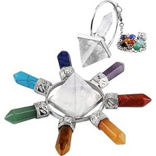 Nupuyai Rock Crystal 7 Chakra Pyramid and Pendulum Set, Healing Stone Kit, Energy Pyramid with Crystal Tip for Protection Dowsing Chakra Healing and Meditation Yoga Balancing